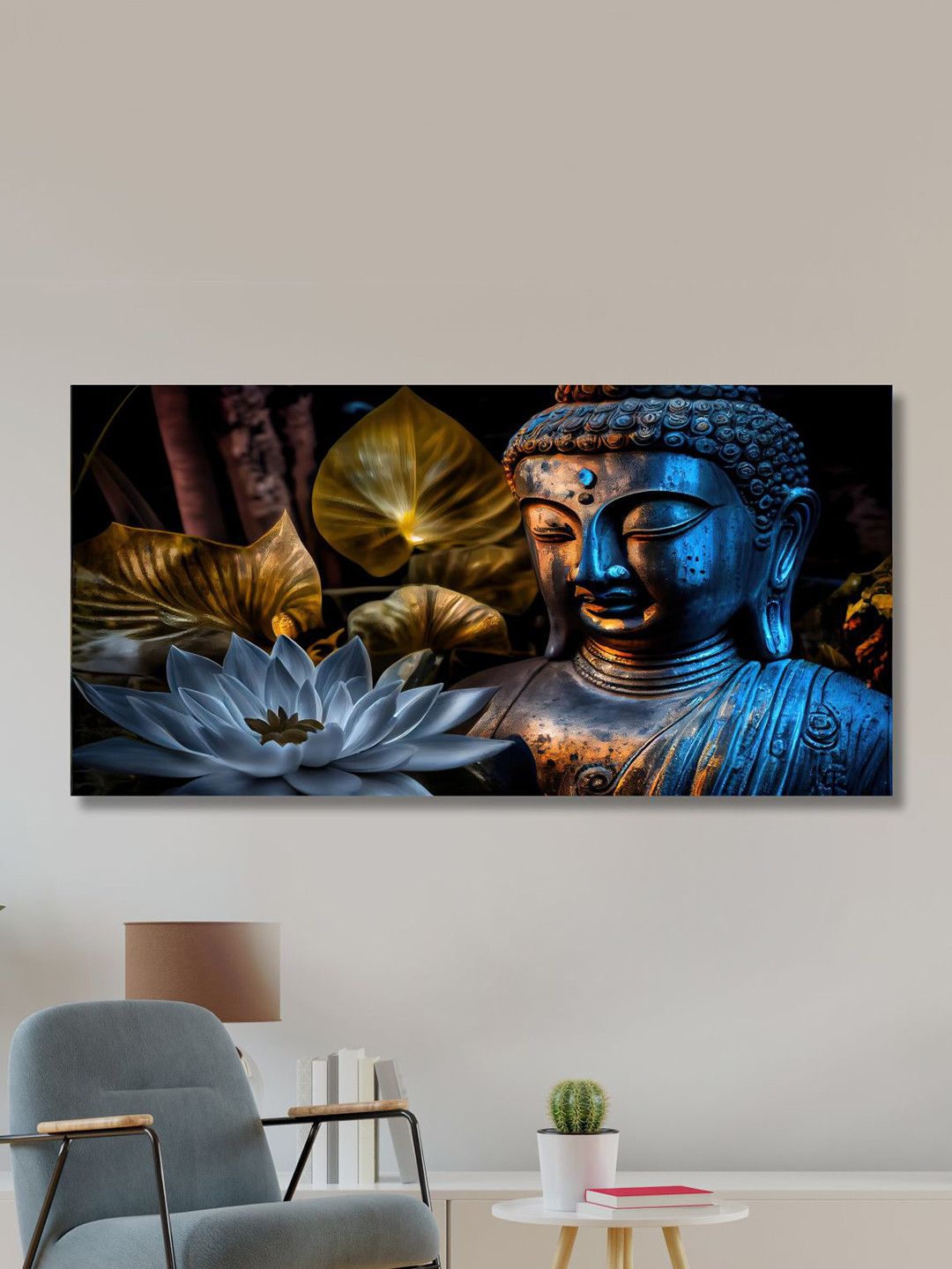 SAF Blue & Black Lord Buddha Painting Wall Art