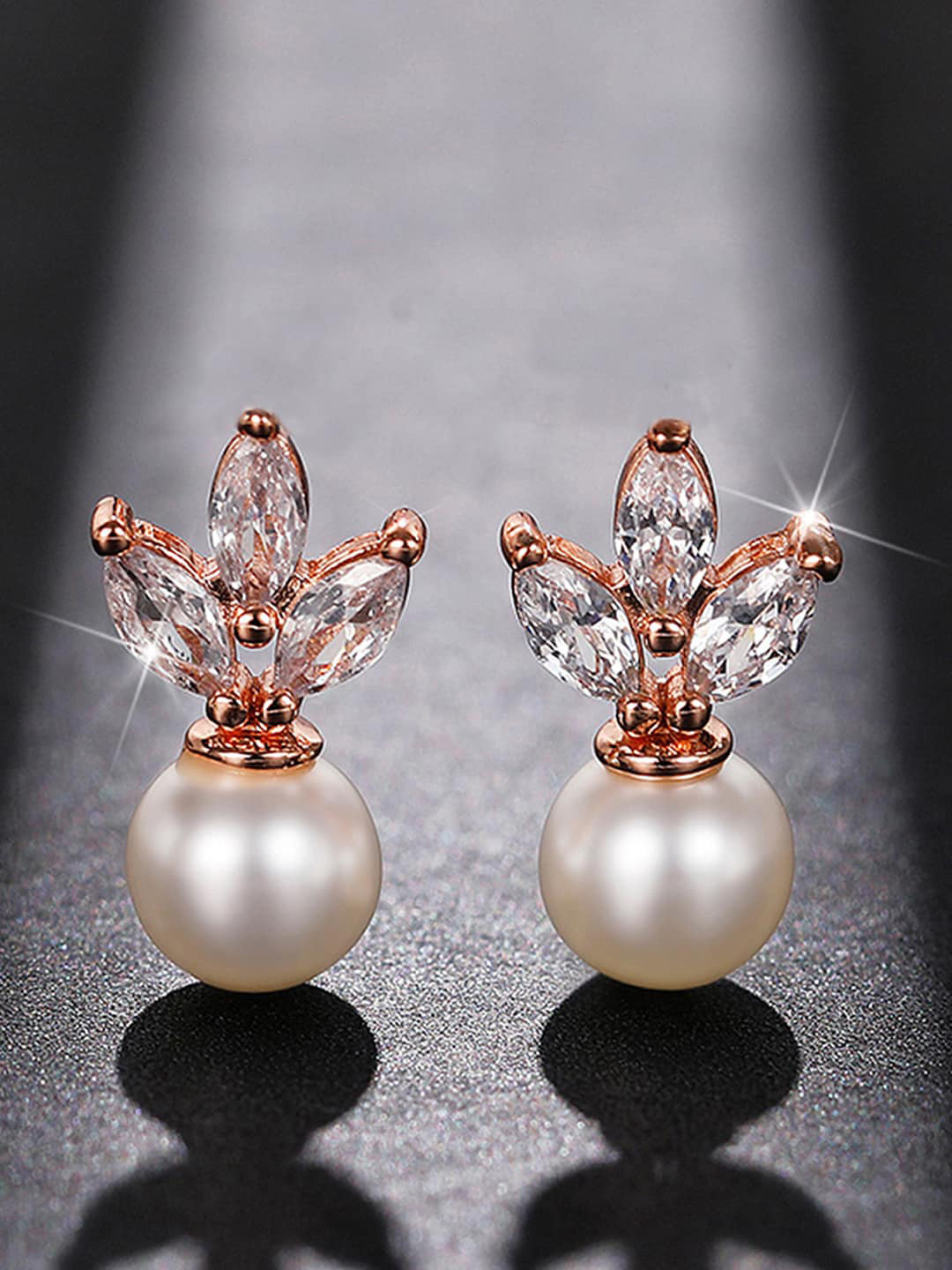 Designs & You Rose Gold Plated American Diamond Contemporary Studs Earrings
