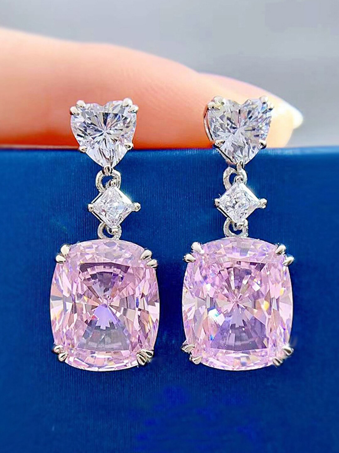 Designs & You American Diamond Heart Shaped Drop Earrings