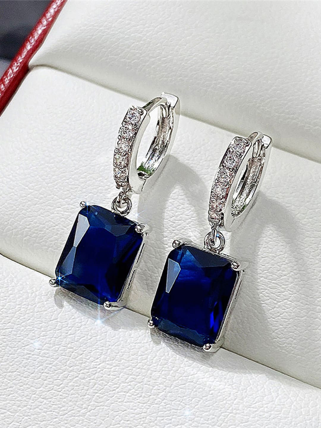 Designs & You Silver-Plated Cubic Zirconia Rectangular Hoop Earrings