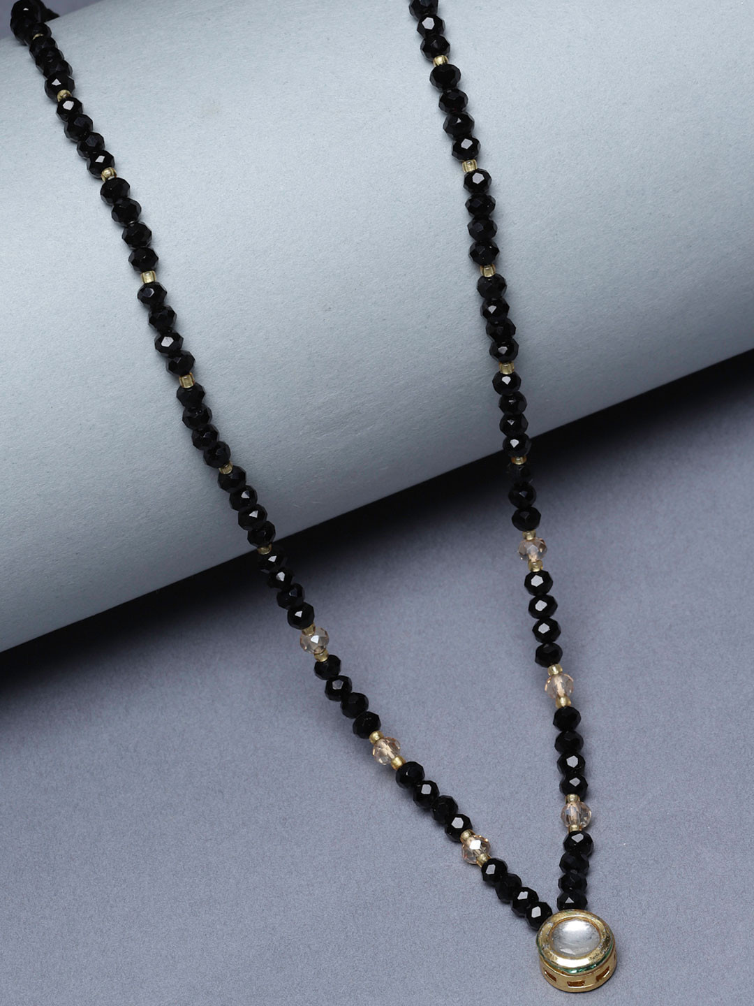 ZENEME Gold-Plated Stones Studded & Beaded Mangalsutra