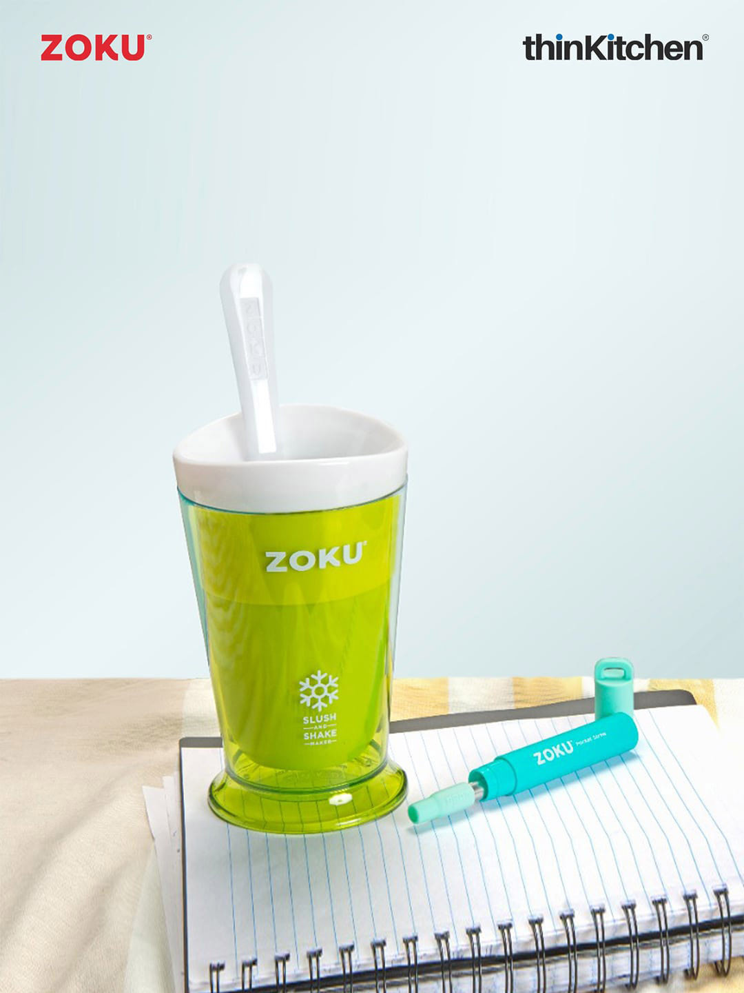 ZOKU Green Stainless Steel Shake Maker and Pocket Straw duo