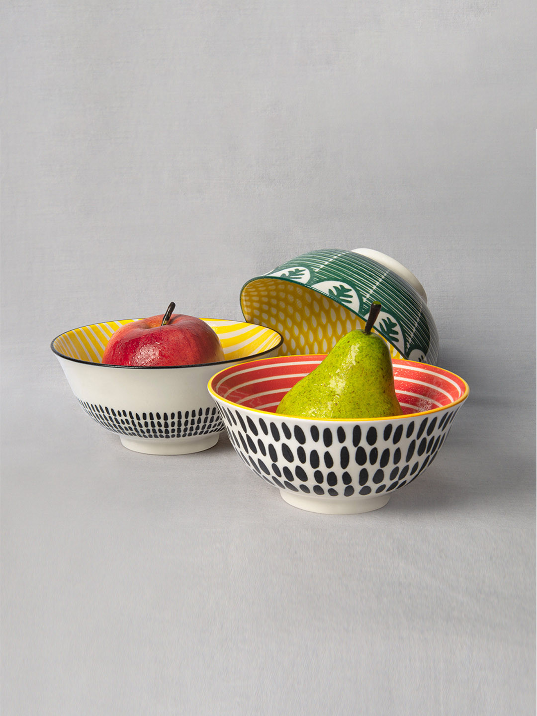 KitchenCraft Blue & White 3-Pieces Printed Stoneware Matte Bowls