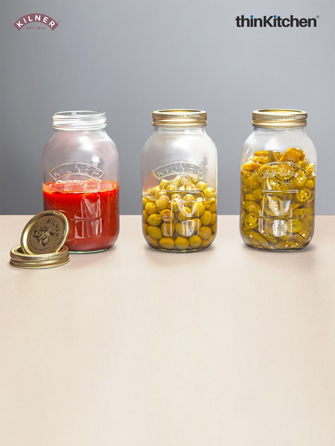 Kilner Transparent Typography Glass 4 Piece Screw Top Jar-1L