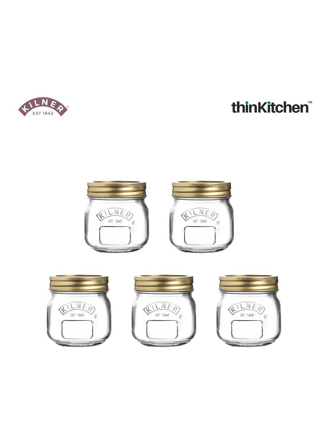Kilner Essential Transparent Glass Air Tight 5 Piece Screw Top Jar-250ml