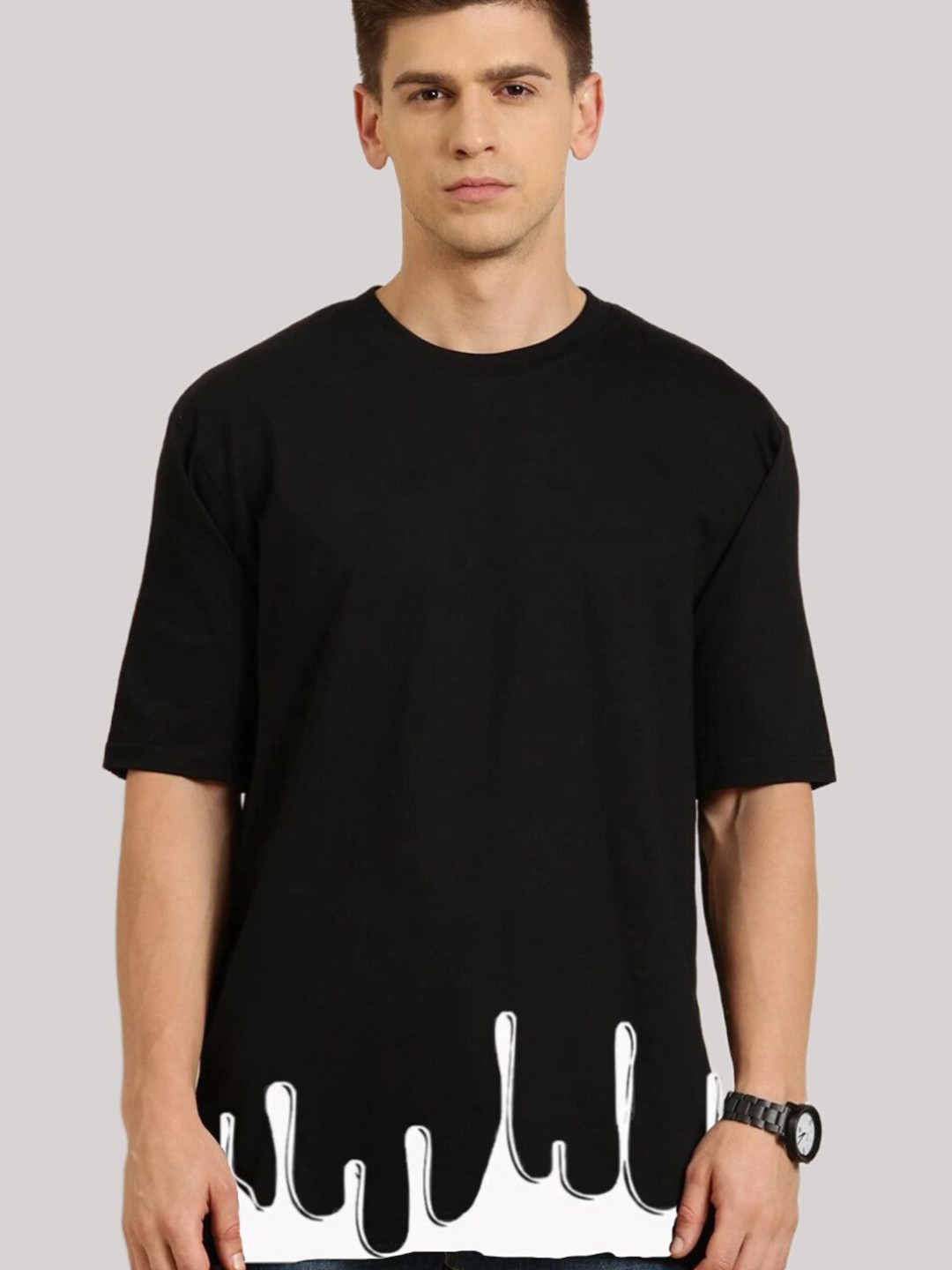Elibolz Drop-Shoulder Sleeves Longline Cotton Oversized T-shirt