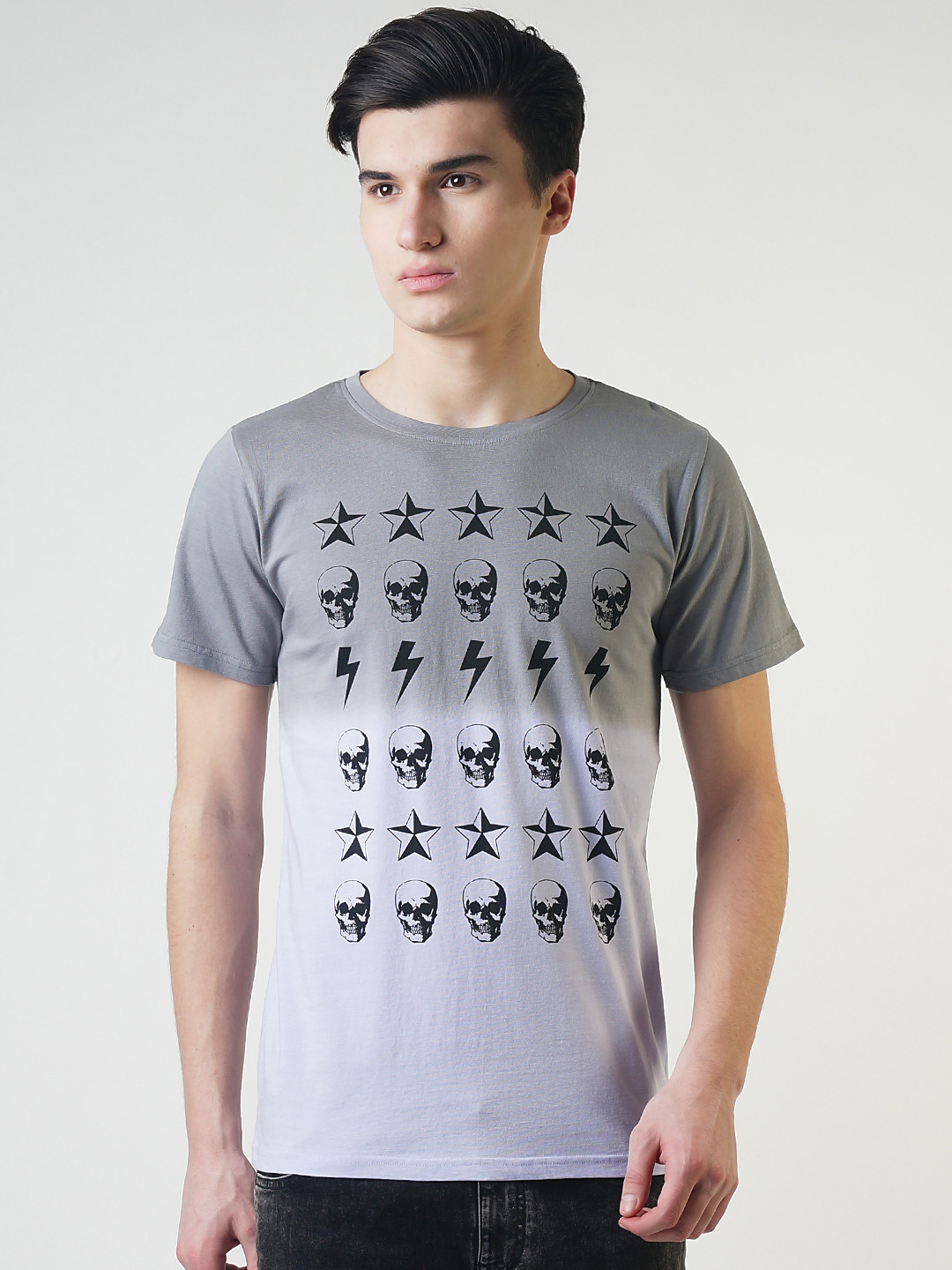 Blue Saint Men Grey Printed Round Neck T-shirt