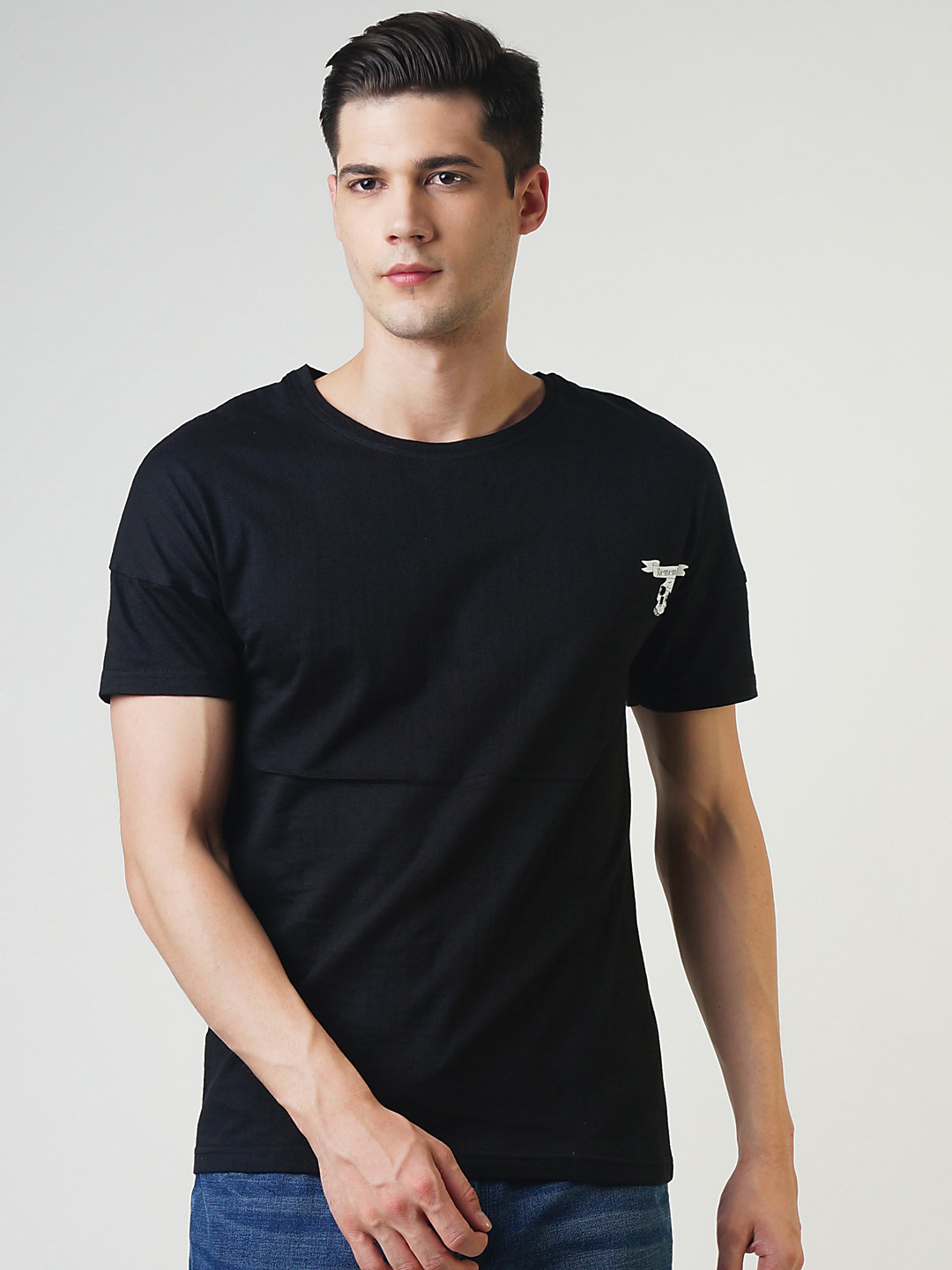 Blue Saint Men Black Printed Round Neck T-shirt