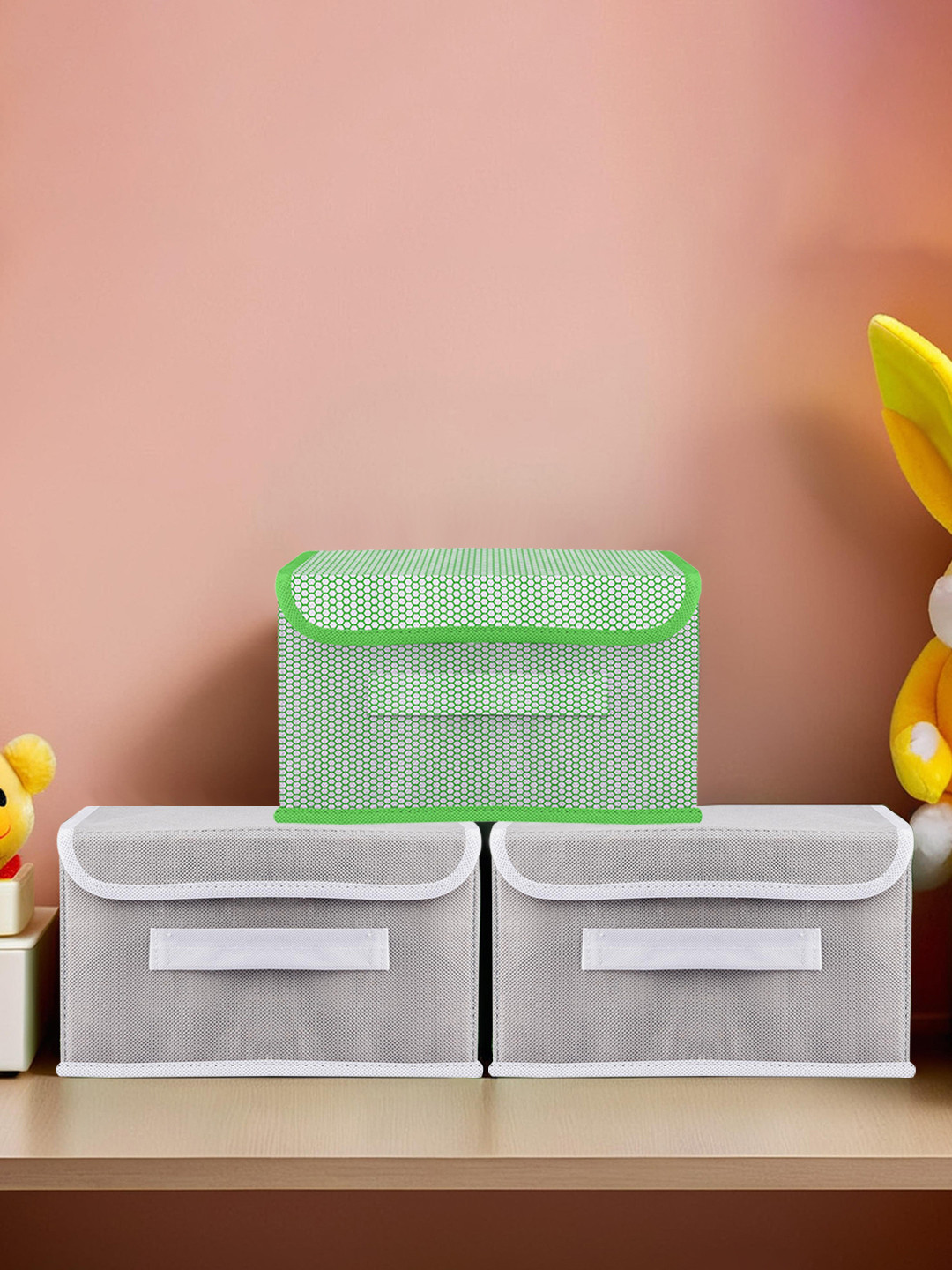 Kuber Industries Green & Grey 3 Pieces Self-Design Multi-Utility Organisers