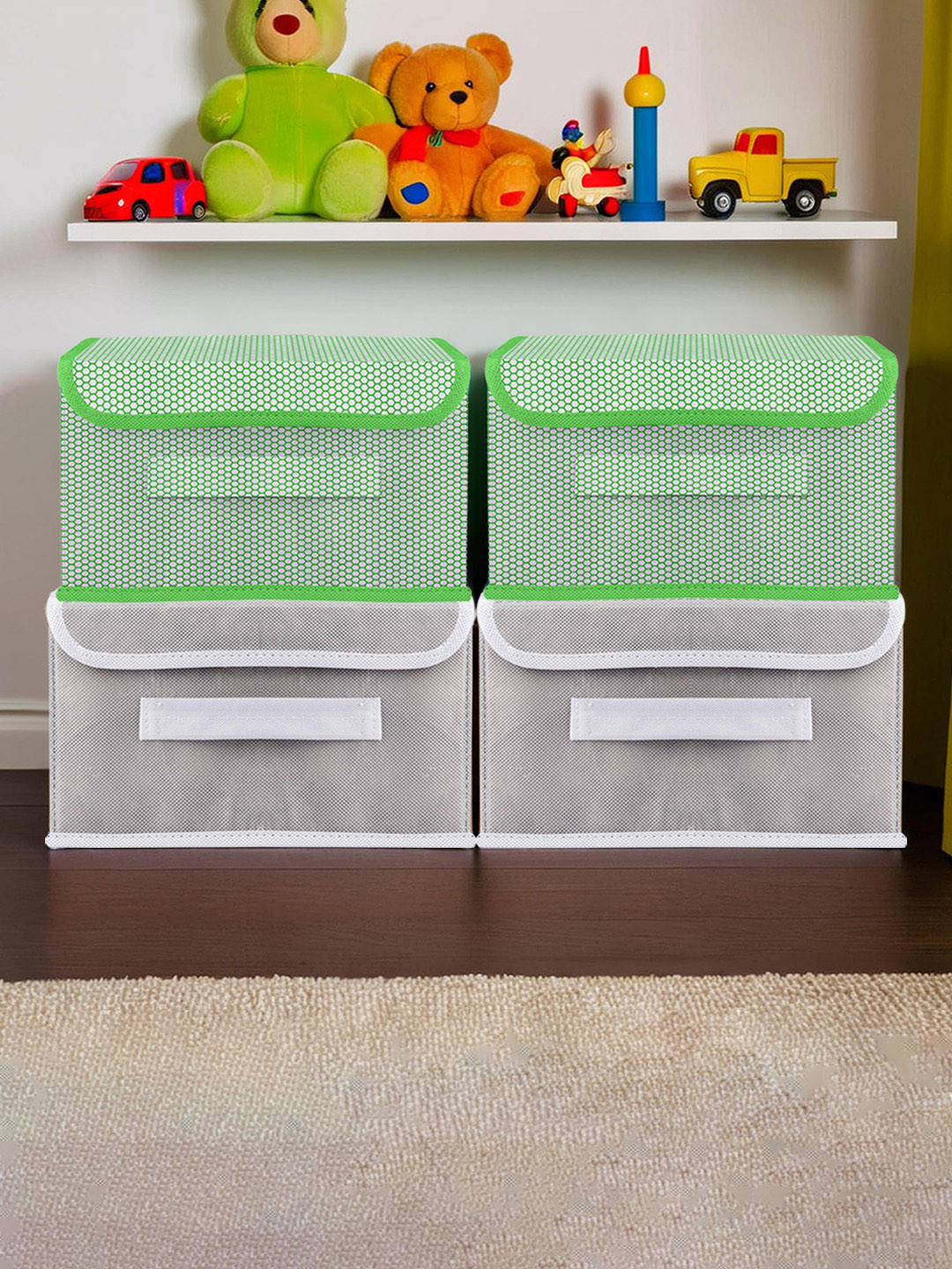 Kuber Industries Green & Grey 4 Pieces Self-Designed Multi-Utility Organisers