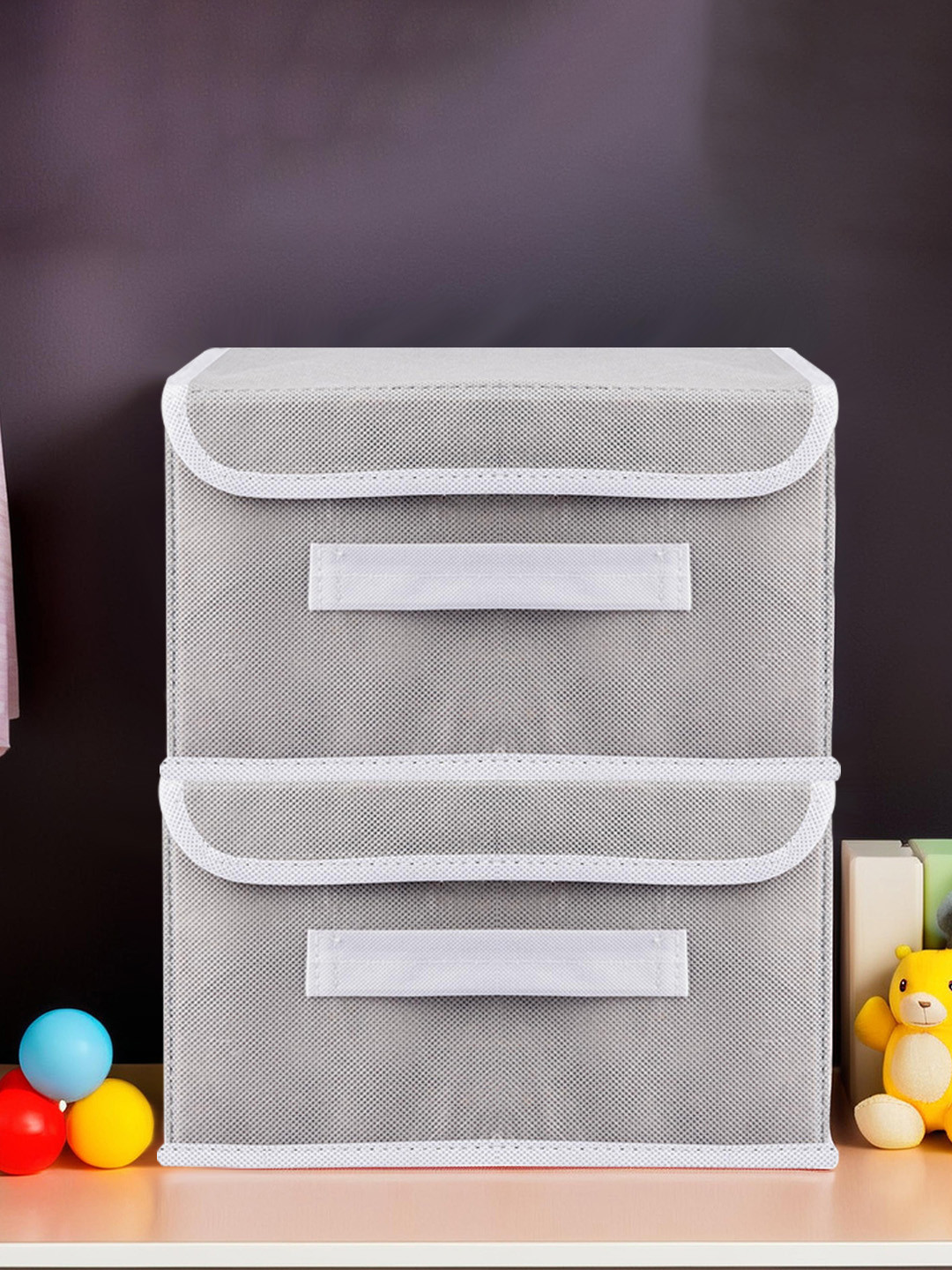 Kuber Industries Grey 2 Pieces Non-Woven Dhakkan Small Drawer Organisers