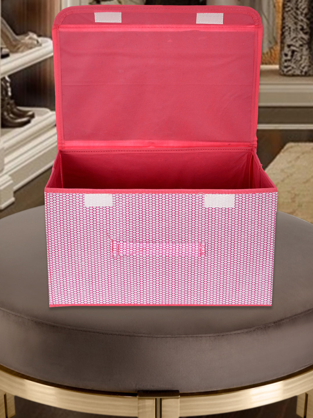 Kuber Industries Pink & White 3 Pieces Printed Non-Woven Drawer Storage Organisers