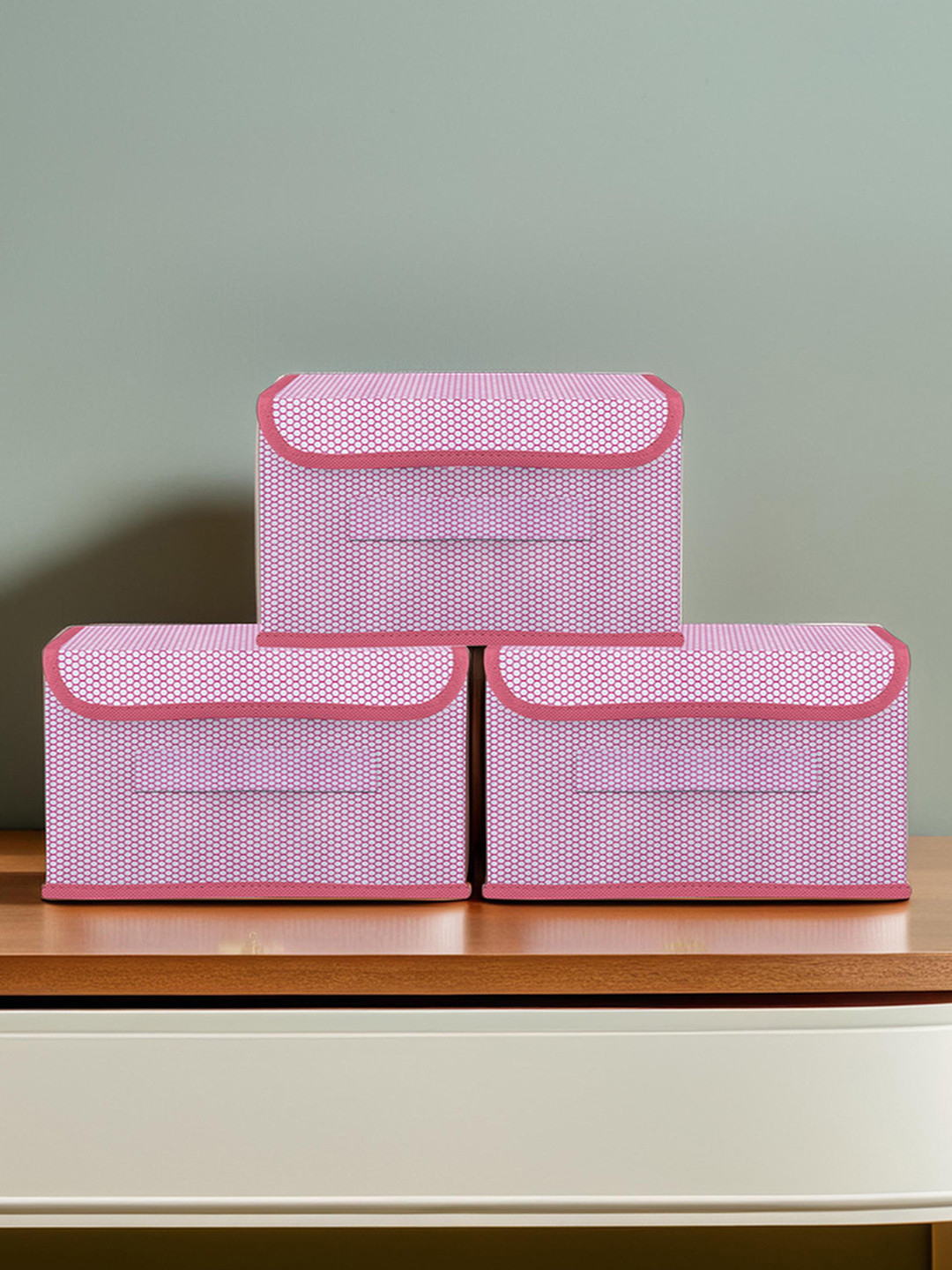 Kuber Industries Pink & White 3 Pieces Printed Drawer Storage Organizers