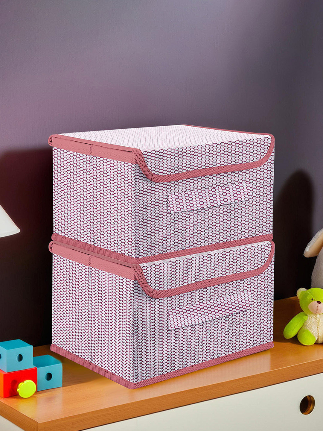 Kuber Industries Pink & White 2 Pieces Printed Drawer Storage Organizers