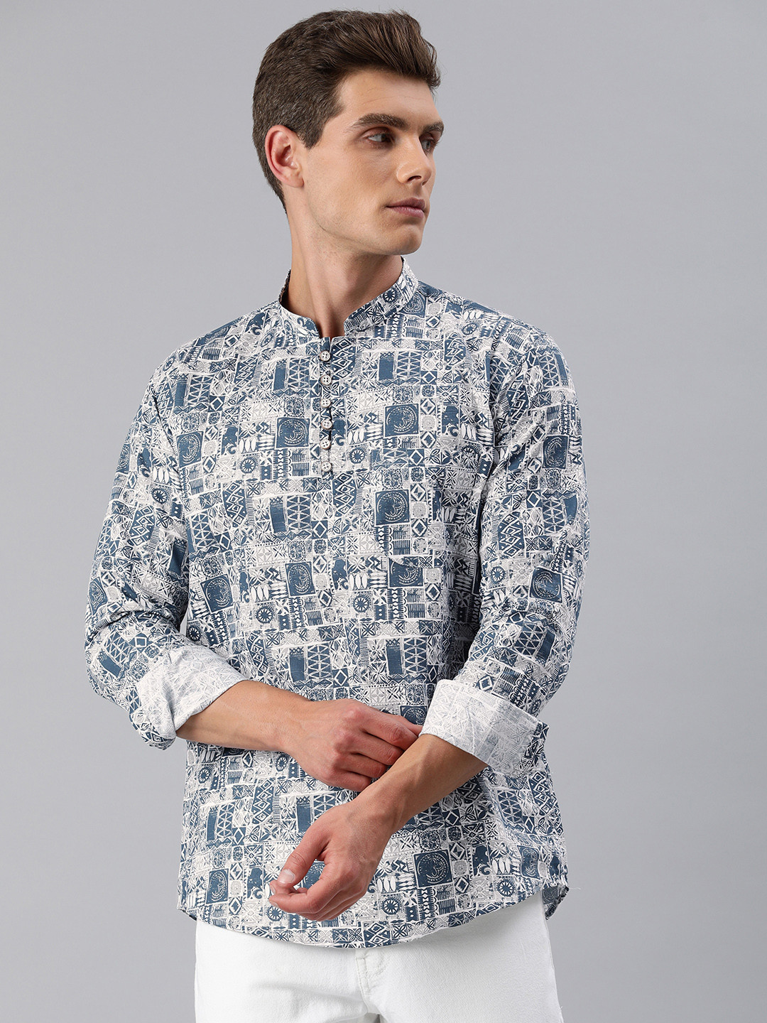 Majestic Man Men Printed Slim Fit Pure Cotton Short Kurta