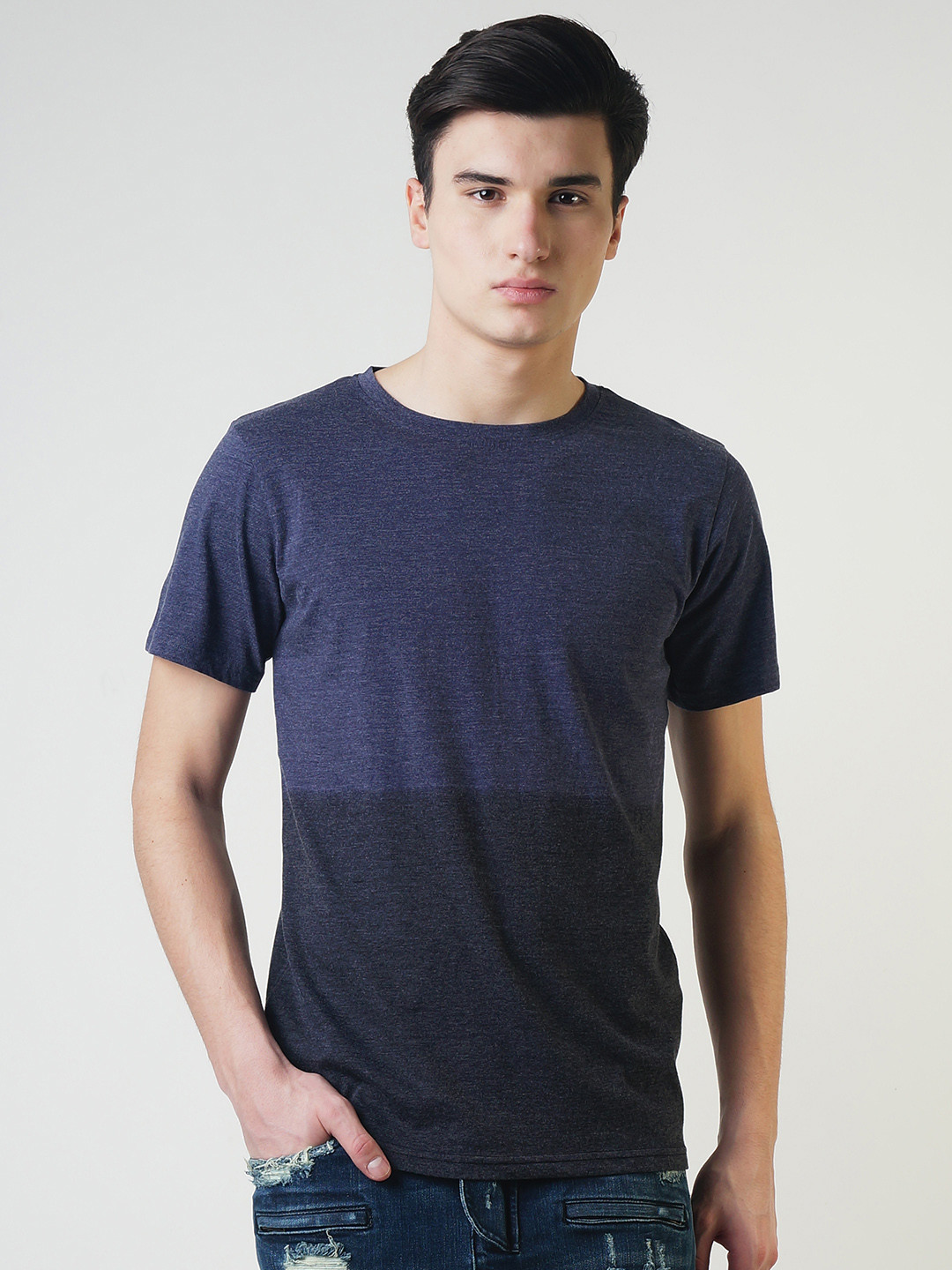Blue Saint Men Navy Blue Colourblocked Round Neck T-shirt