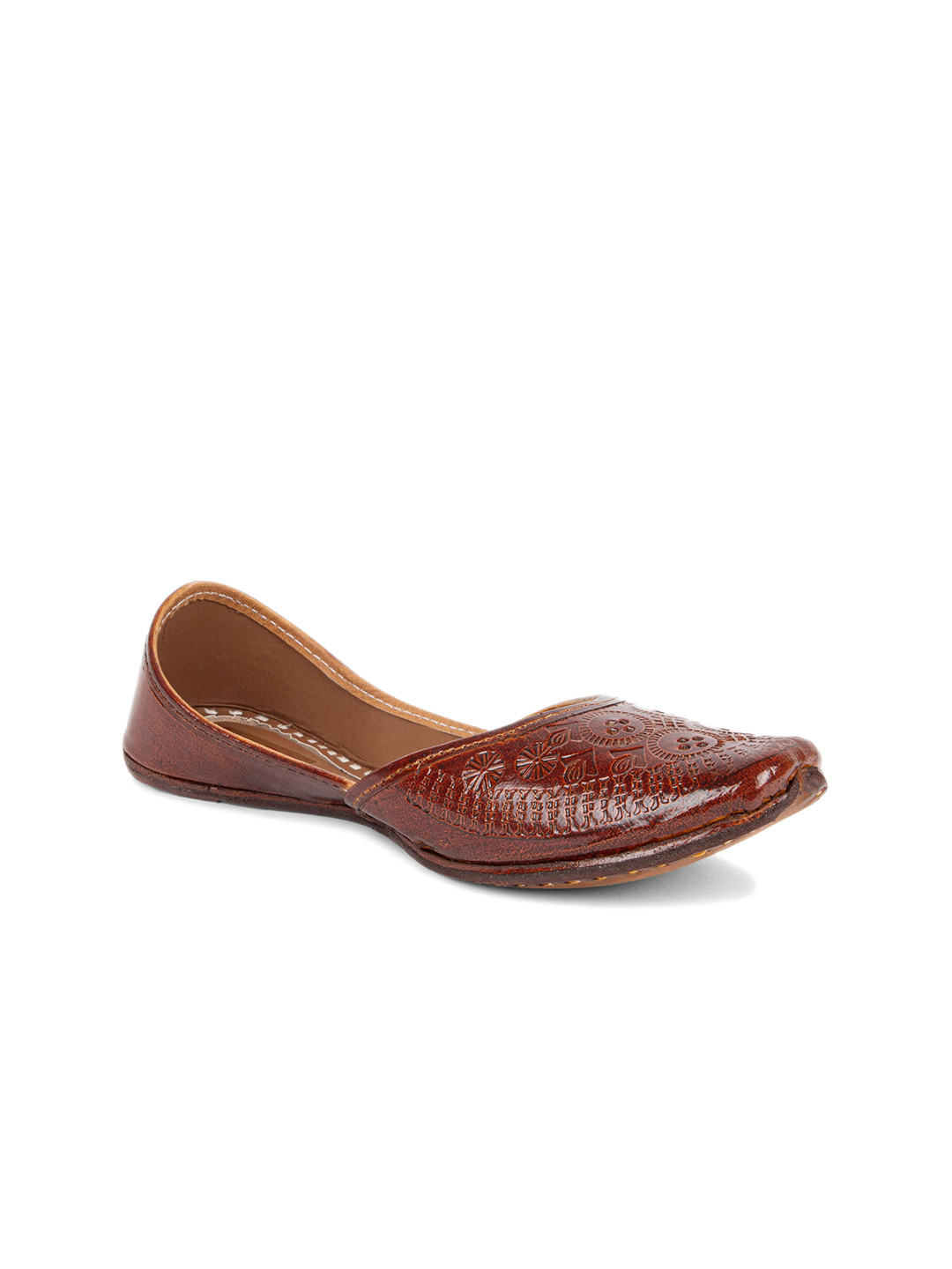 Ta Chic Textured Leather Square Toe Mojaris With Laser Cuts