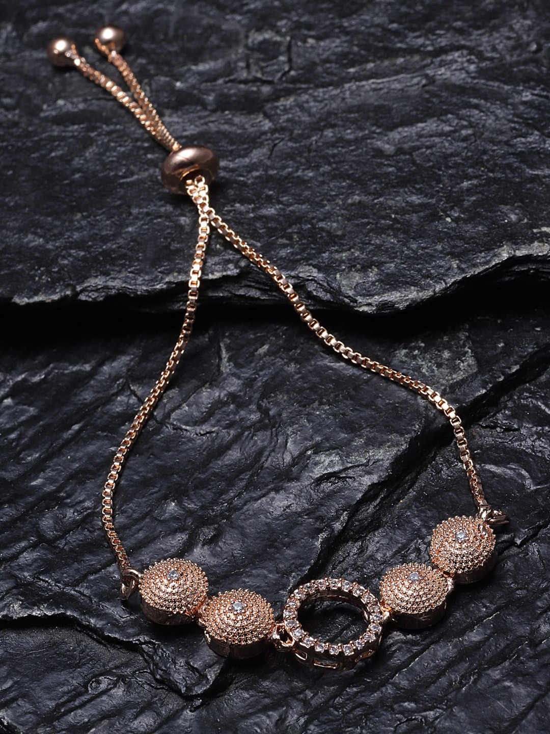 ZENEME Brass American Diamond Rose Gold-Plated Wraparound Bracelet