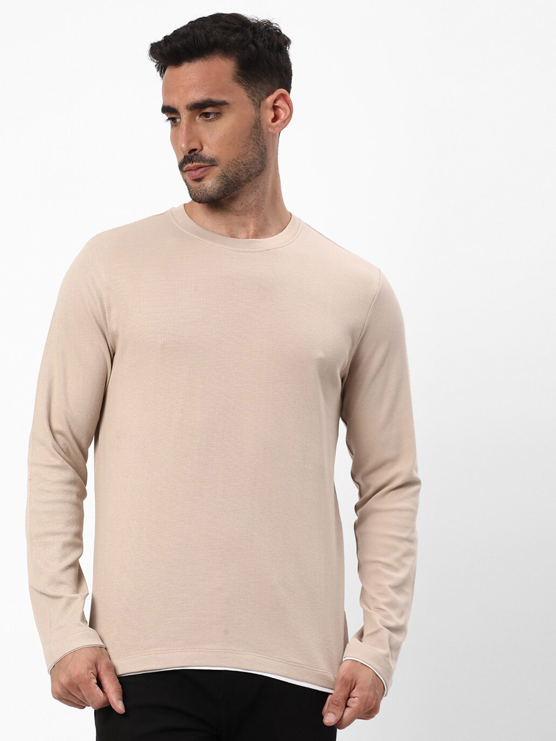 R&B Round Neck Long Sleeves Cotton T-shirt