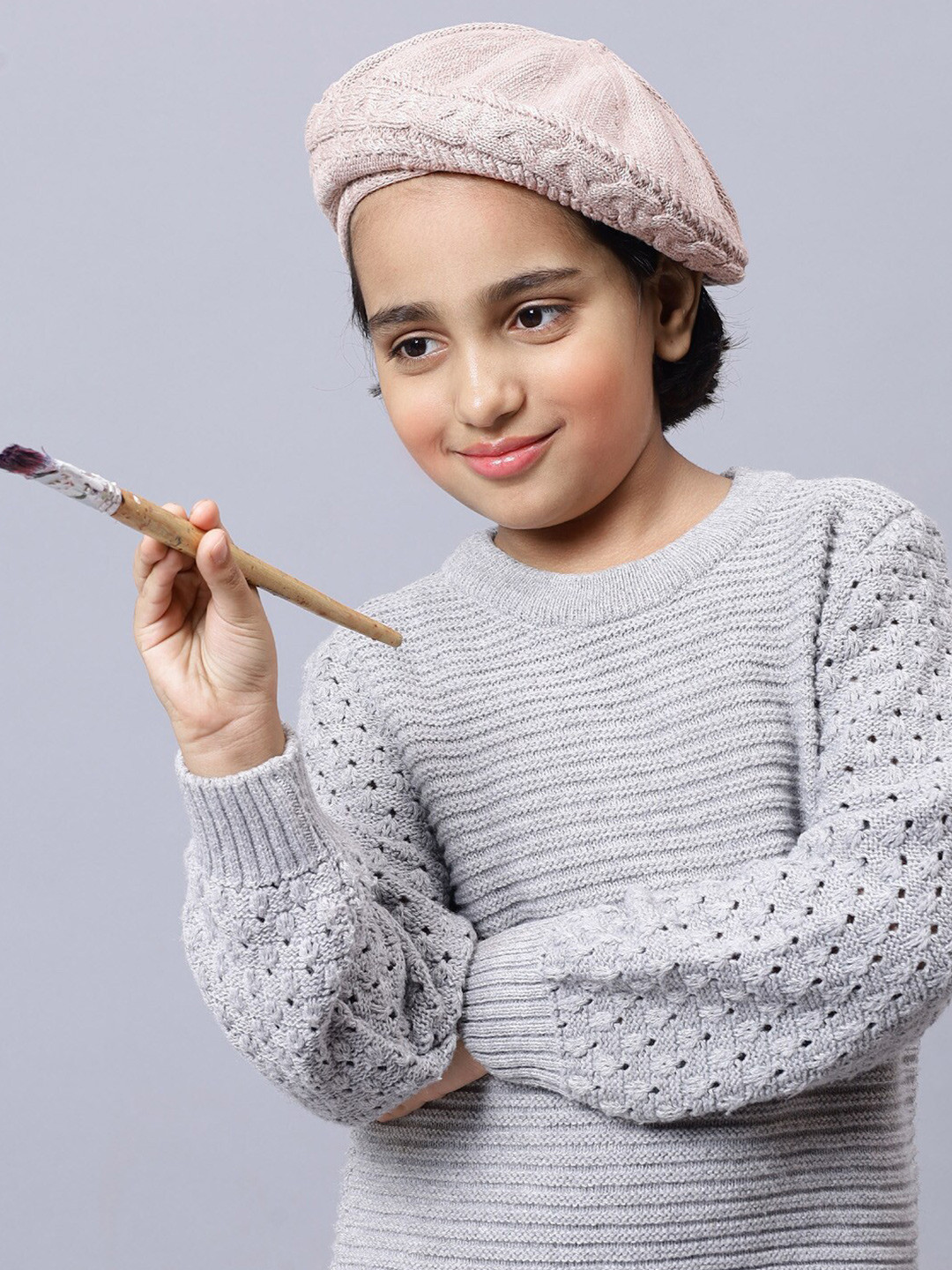 Bharatasya Girls Self Design Cotton Afghani Slouch Cap