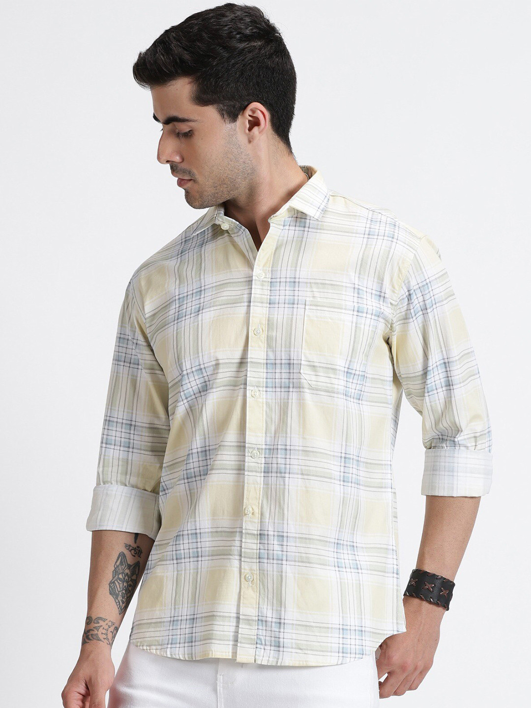 MISCHIEF MONKEY Premium Tailored Fit Tartan Checked Casual Cotton Shirt