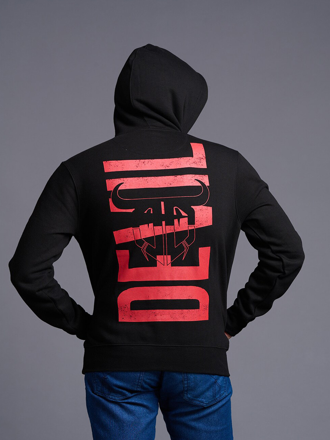 GO DEVIL Typographic Printed Hooded Pullover Sweatshirt