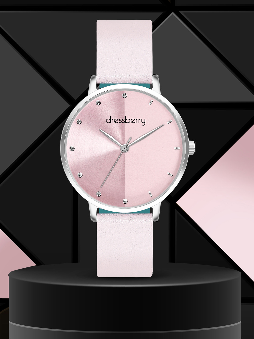 DressBerry Women Embellished Dial & Leather Strap Analogue Watch DB-201-Pink