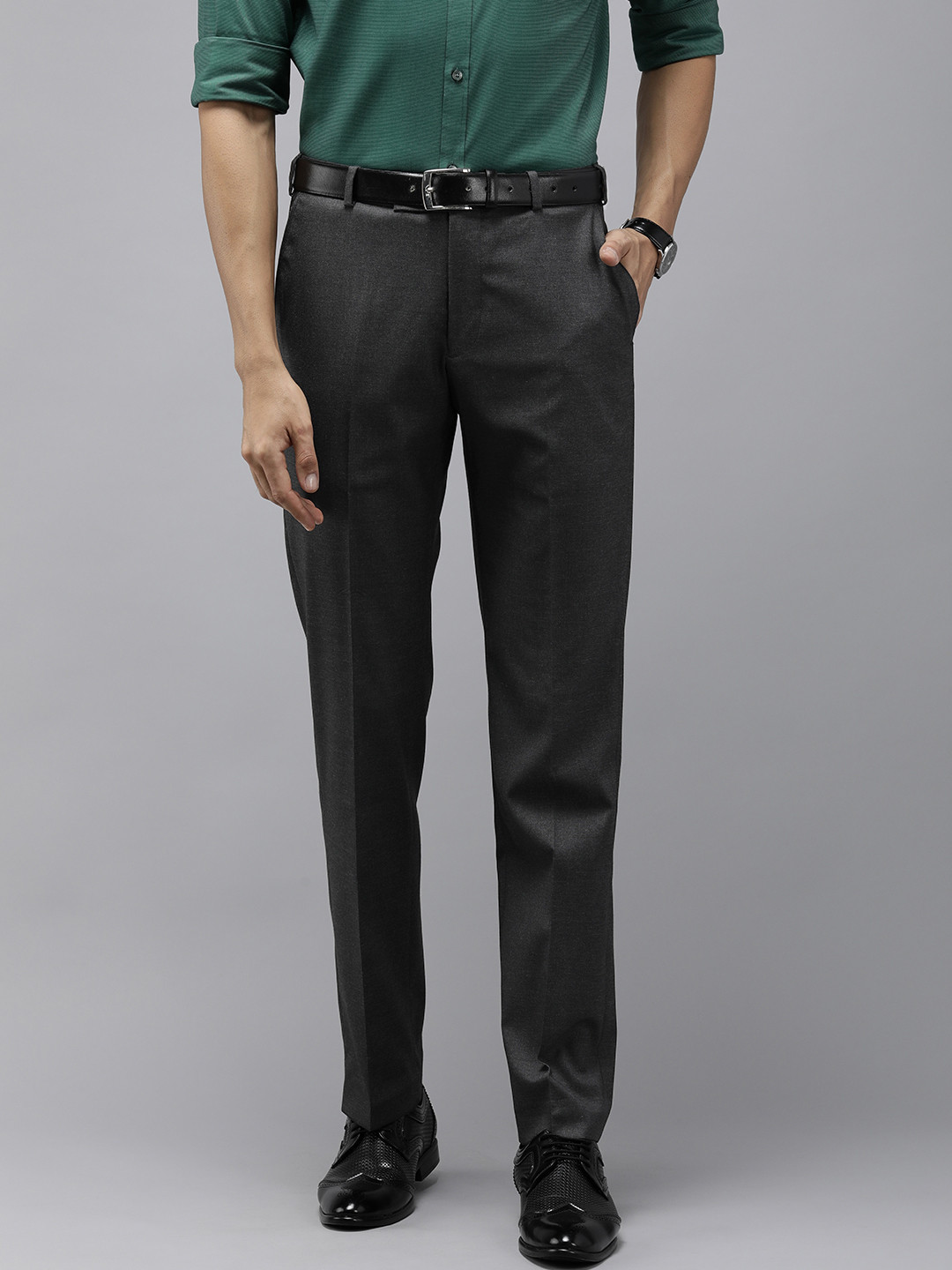 Park Avenue Men Mid-Rise Checked Smart Trousers