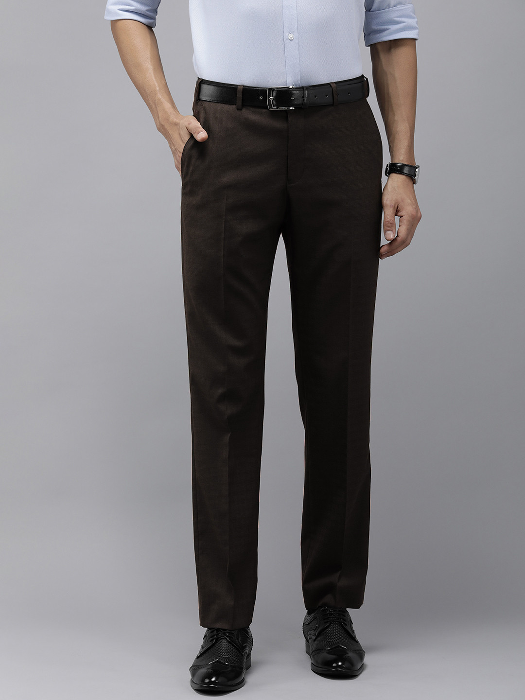 Park Avenue Men Mid-Rise Checked Smart Trousers