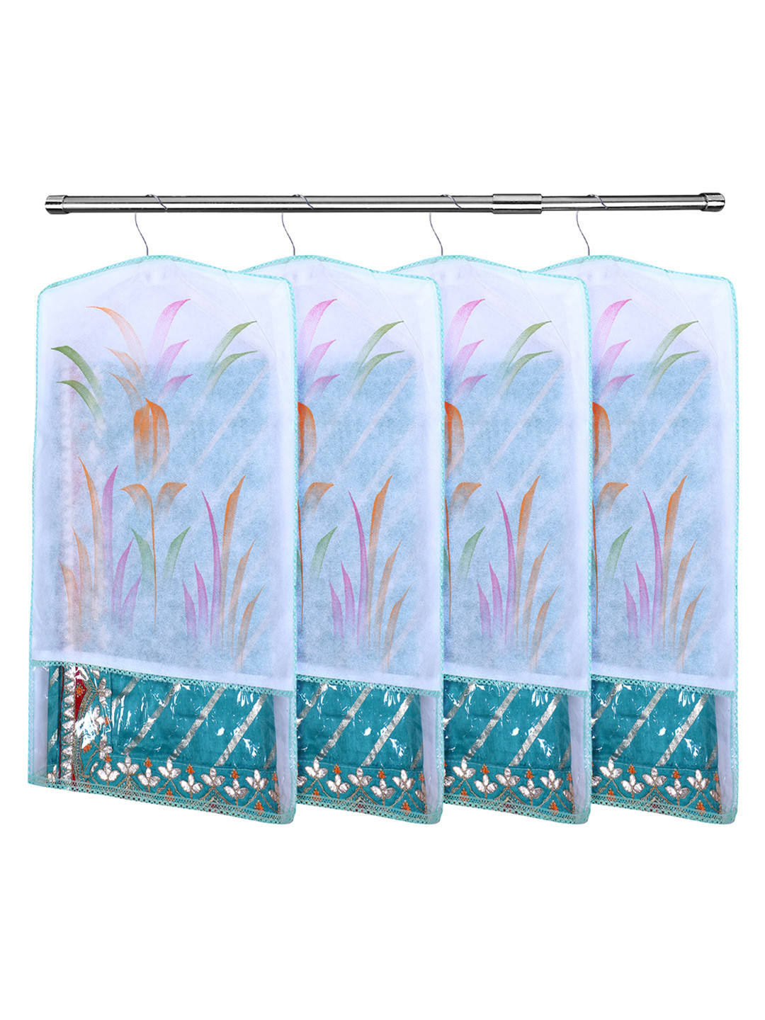 Kuber Industries Green & Transparent 12 Pcs Printed Hanging Multi-Utility Cover Organizers