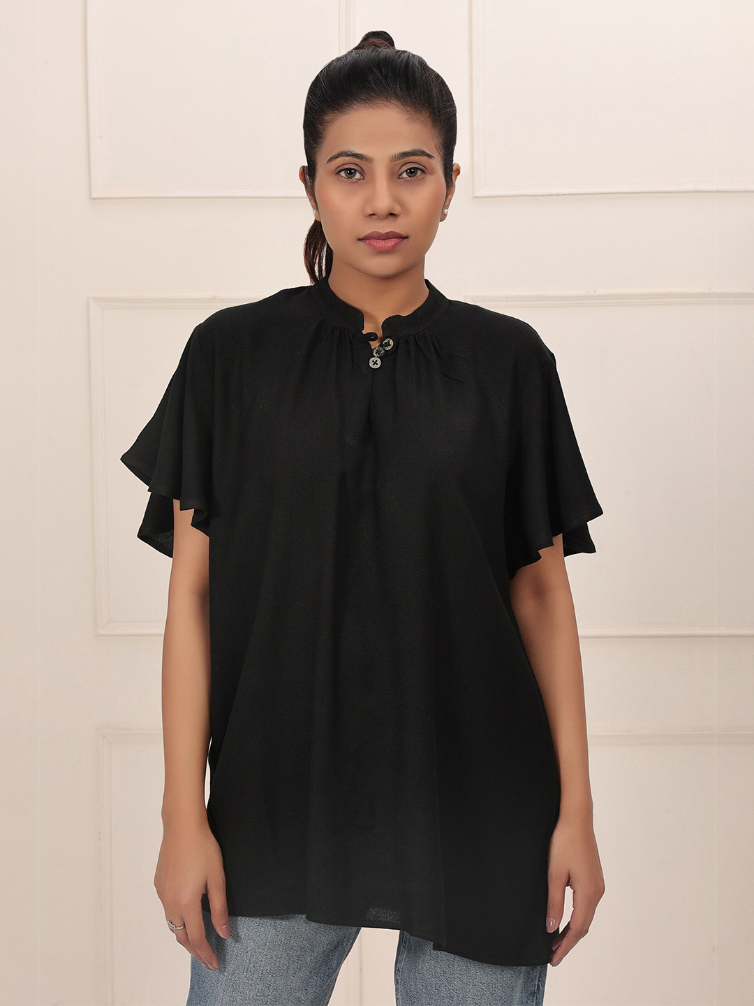 Earth Republic Mandarin Collar Flared Sleeves Top