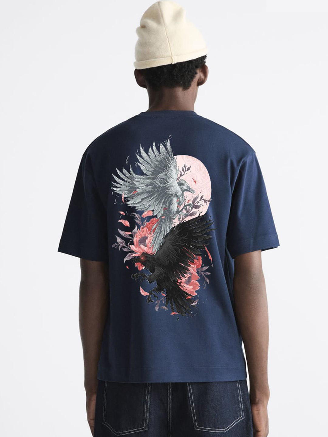 MISCHIEF MONKEY Graphic Printed Drop-Shoulder Sleeves Pure Cotton T-shirt