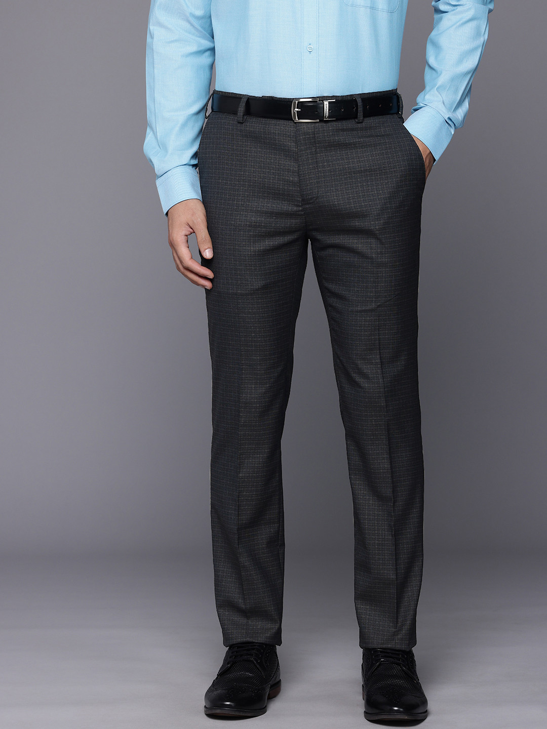 Raymond Men Checked Slim Fit Formal Trousers