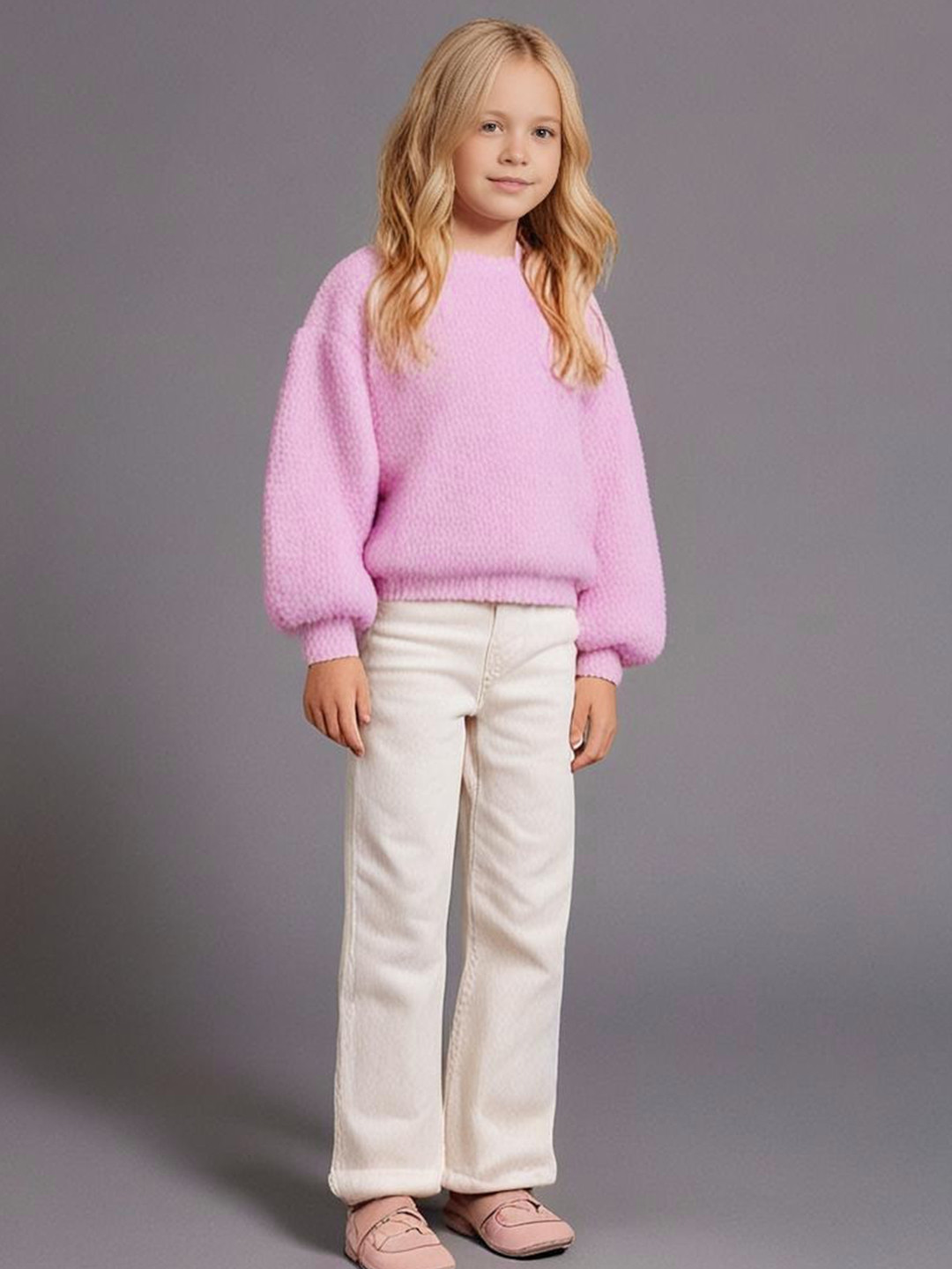 Cherry Crumble Girls Cable Knit Pullover With Fuzzy Detail