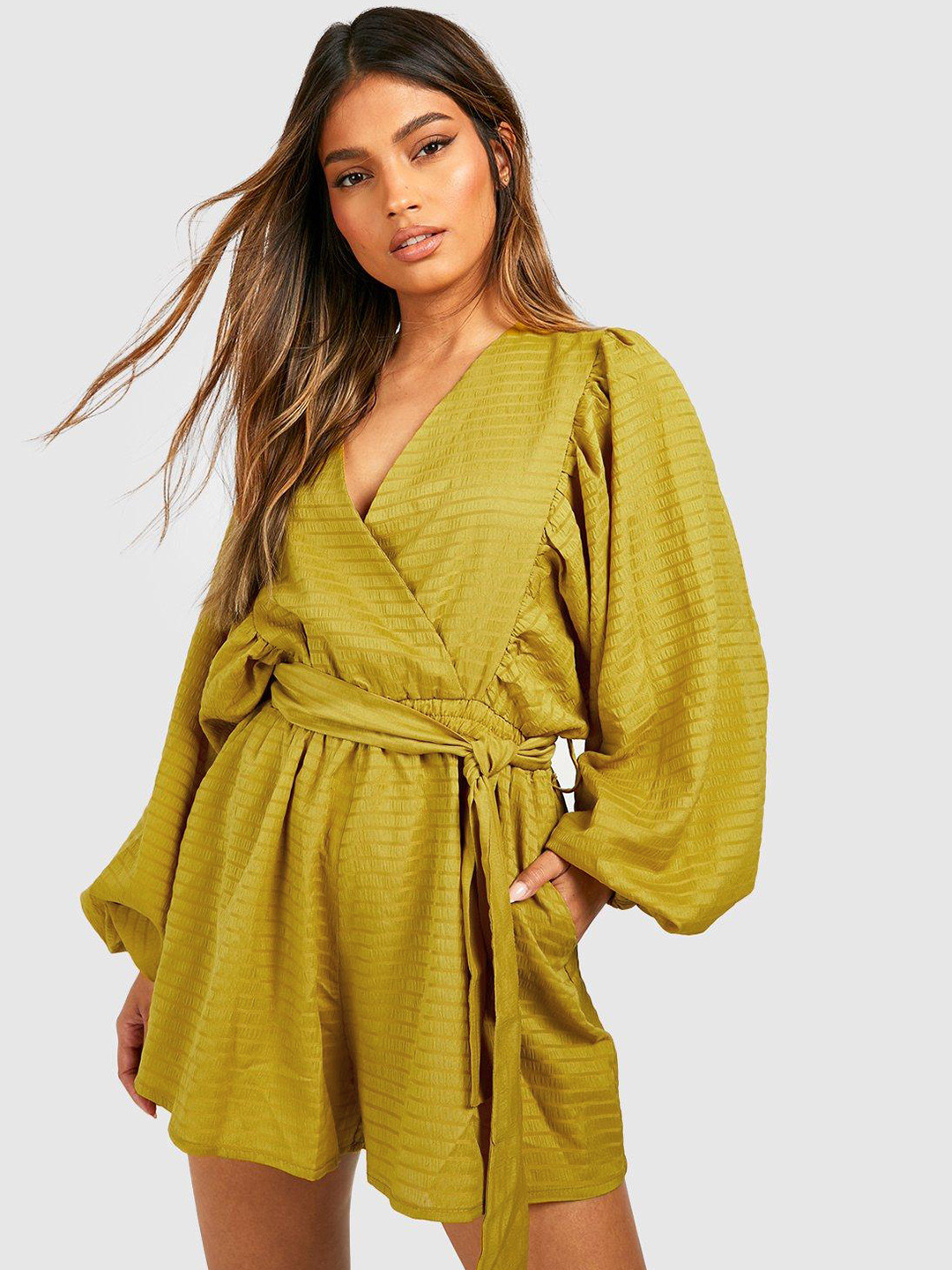 Boohoo Textured Wrap-Style Playsuit