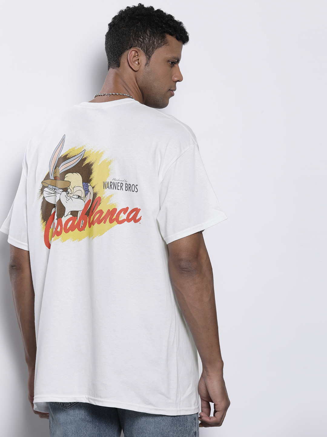 boohooMAN Looney Tunes Printed Drop-Shoulder Sleeves Pure Cotton Oversized T-shirt