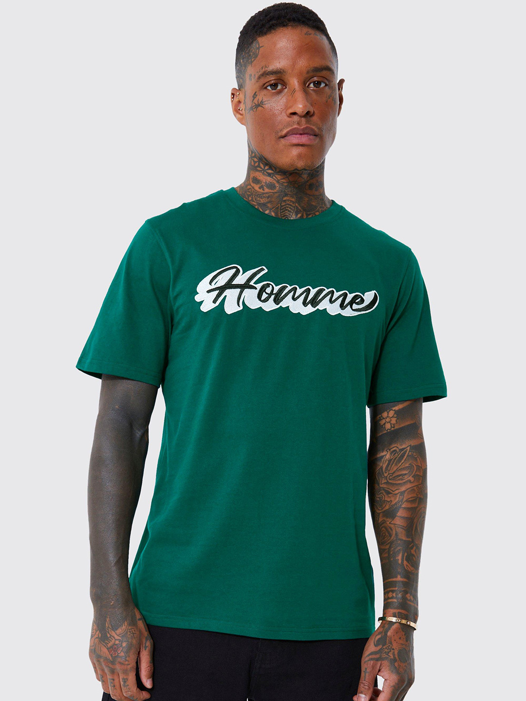 boohooMAN Homme Embroidered Applique Pure Cotton T-shirt