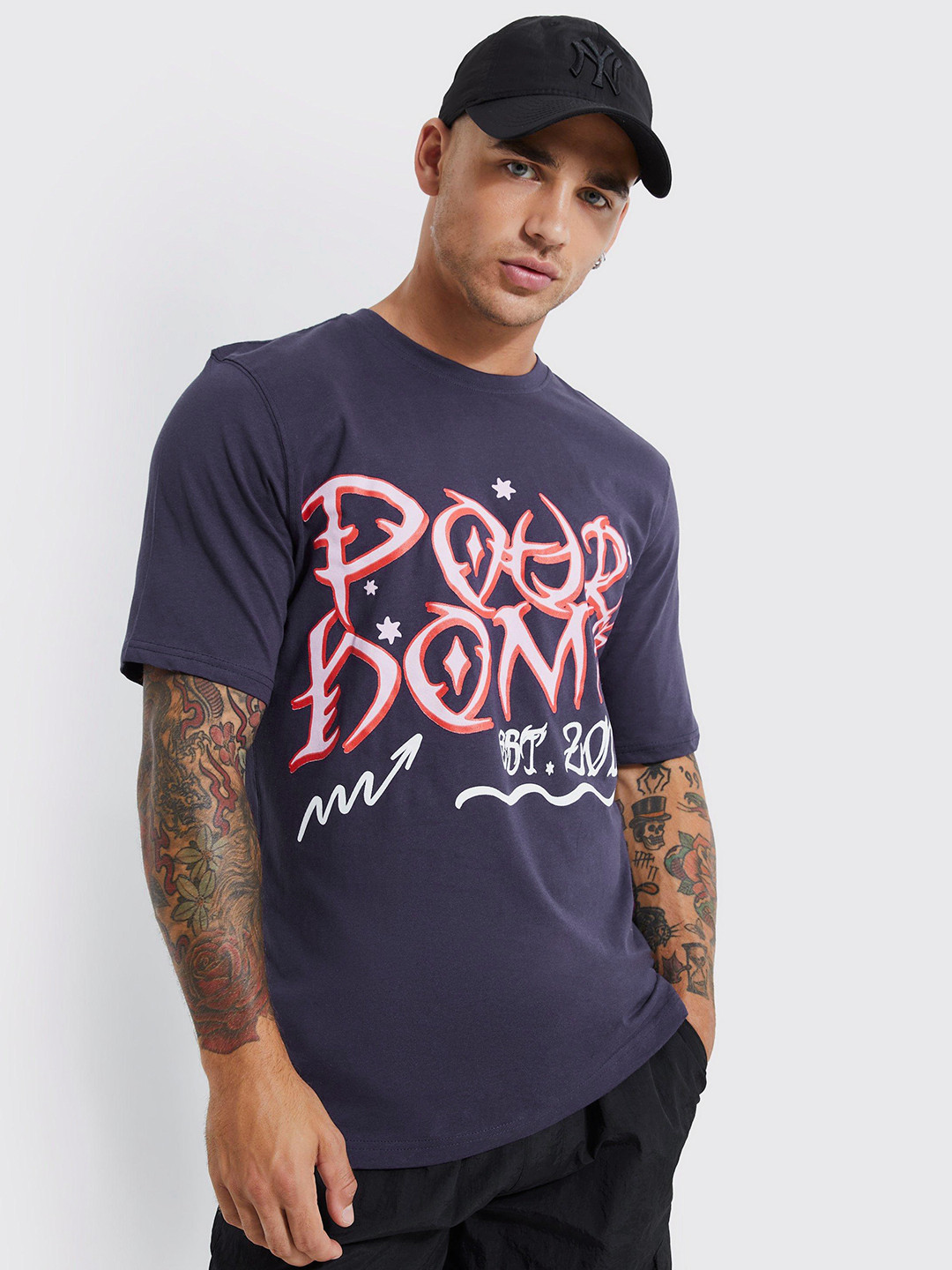 boohooMAN Pour Homme Doodle Printed Pure Cotton T-shirt