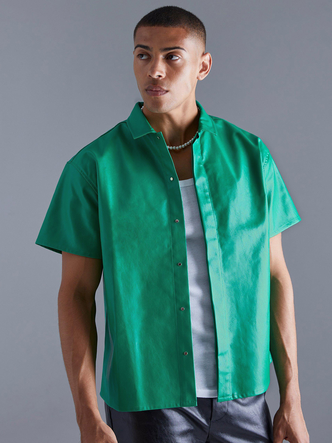boohooMAN PU Boxy Opaque Casual Shirt