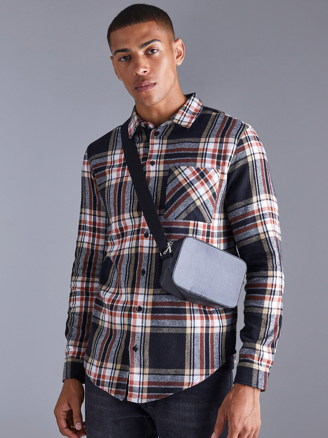 boohooMAN Tartan Checked Shacket