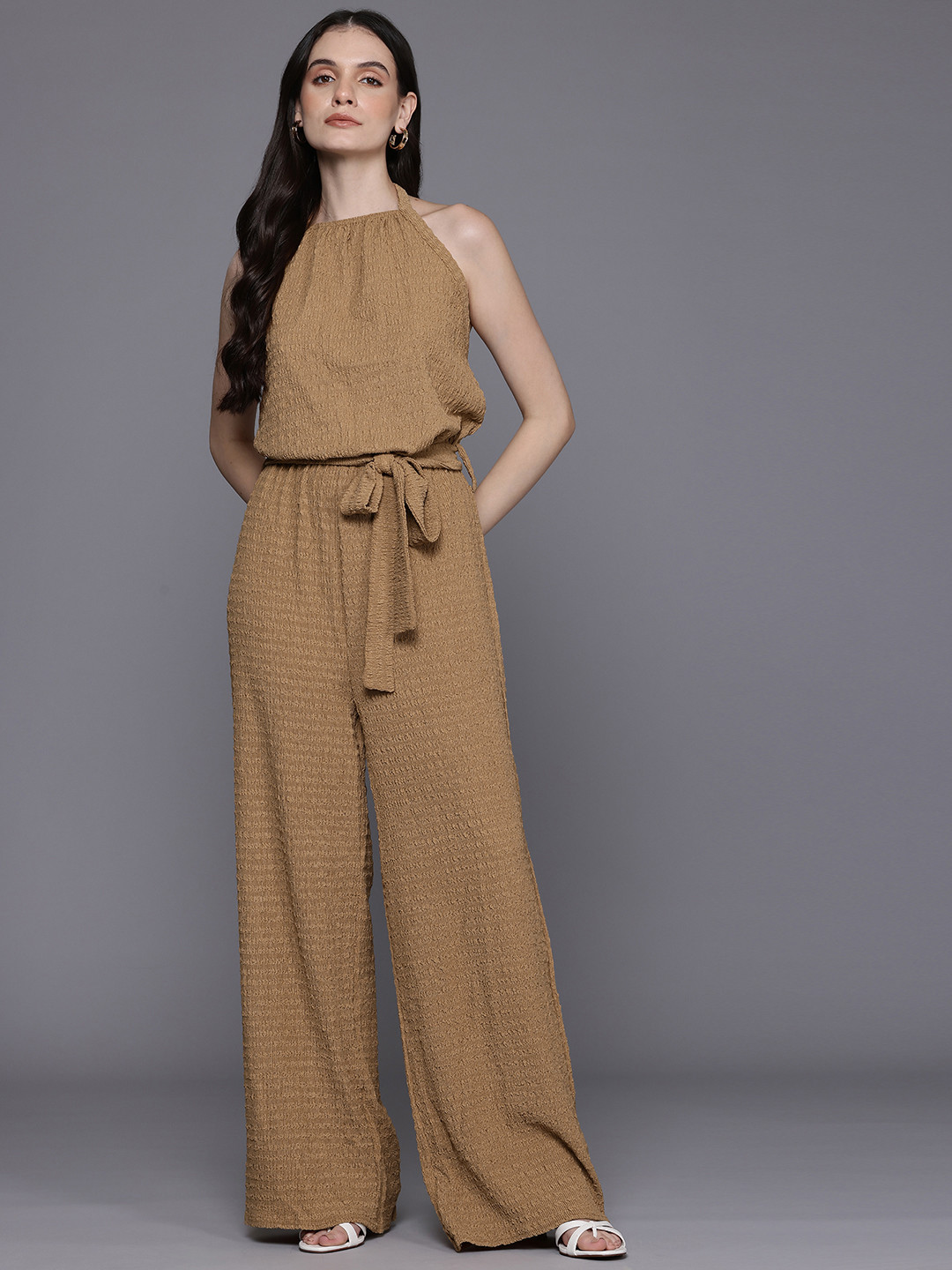 Boohoo Halter Neck Seersucker Basic Jumpsuit