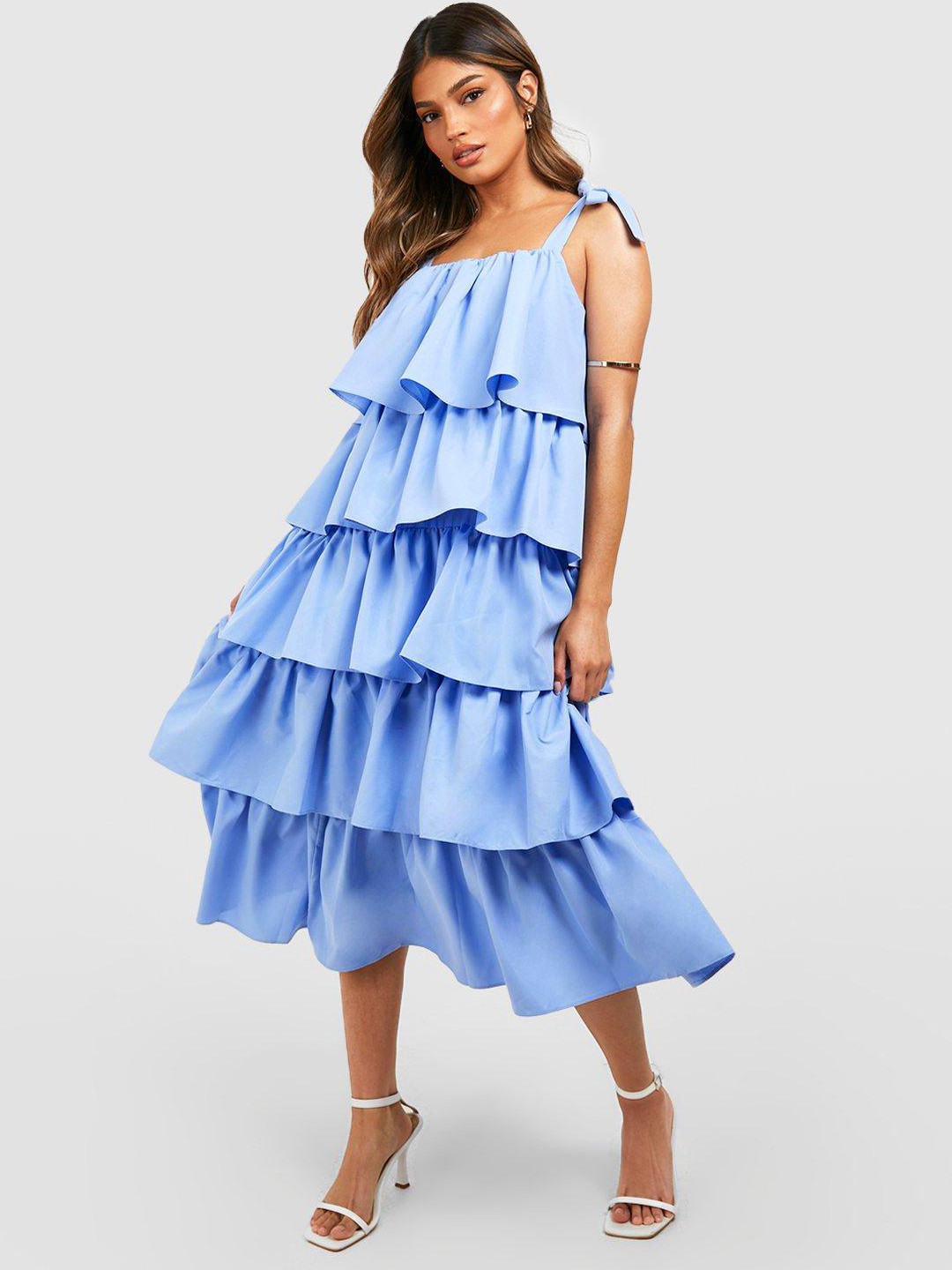 Boohoo Ruffle Tiered A-Line Midi Dress