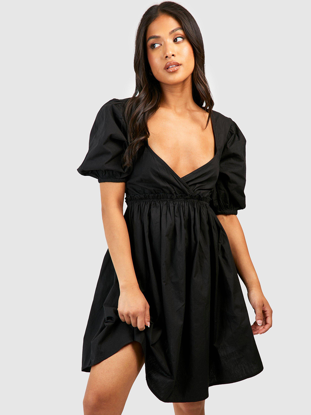Boohoo Petite Pure Cotton Styled Back A-Line Mini Dress