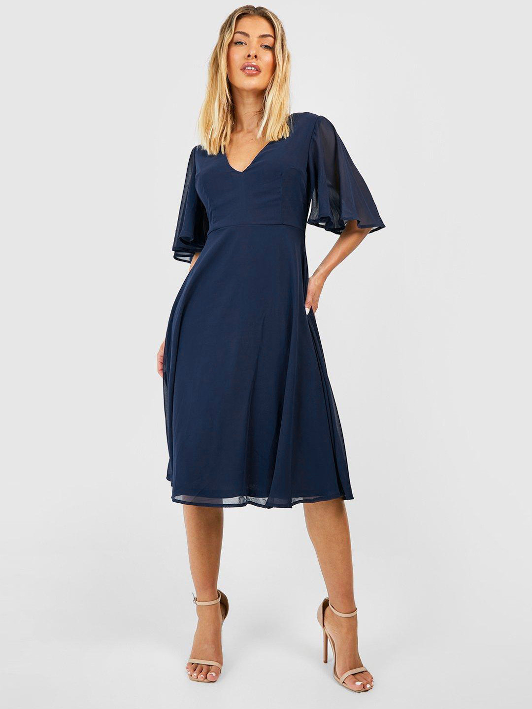 Boohoo Chiffon A-Line Midi Bridesmaid Dress