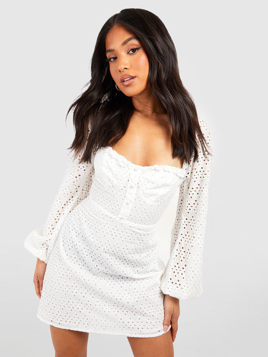 Boohoo Petite Schiffli Pure Cotton Sheath Mini Dress