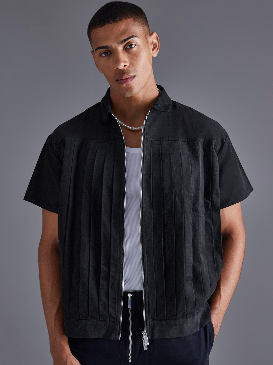 boohooMAN Cotton Box Pleats Opaque Casual Shirt