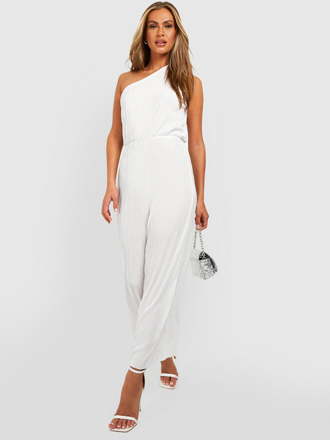 Boohoo Plisse One Shoulder Jumpsuit