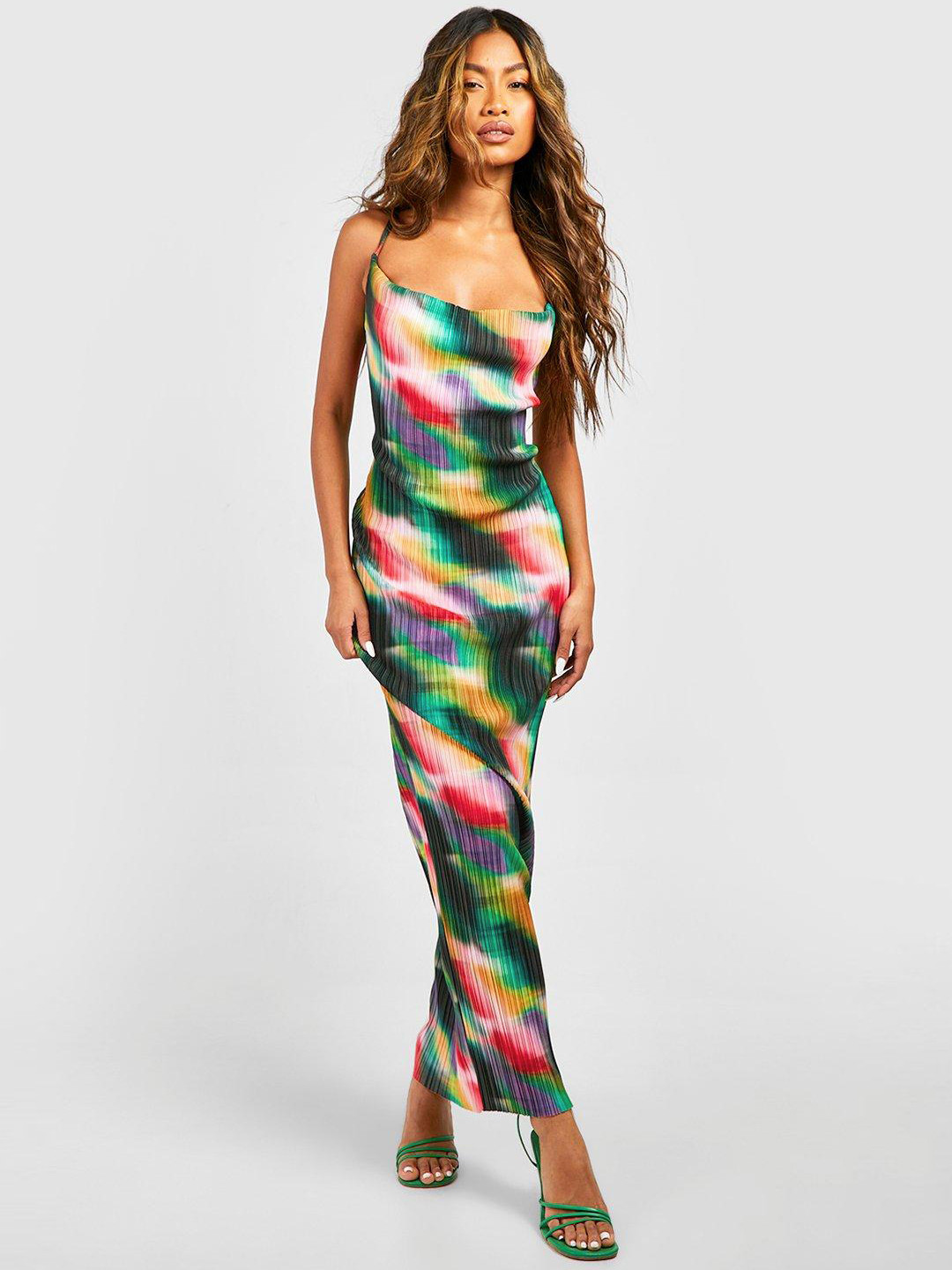 Boohoo Printed Plisse Maxi Dress