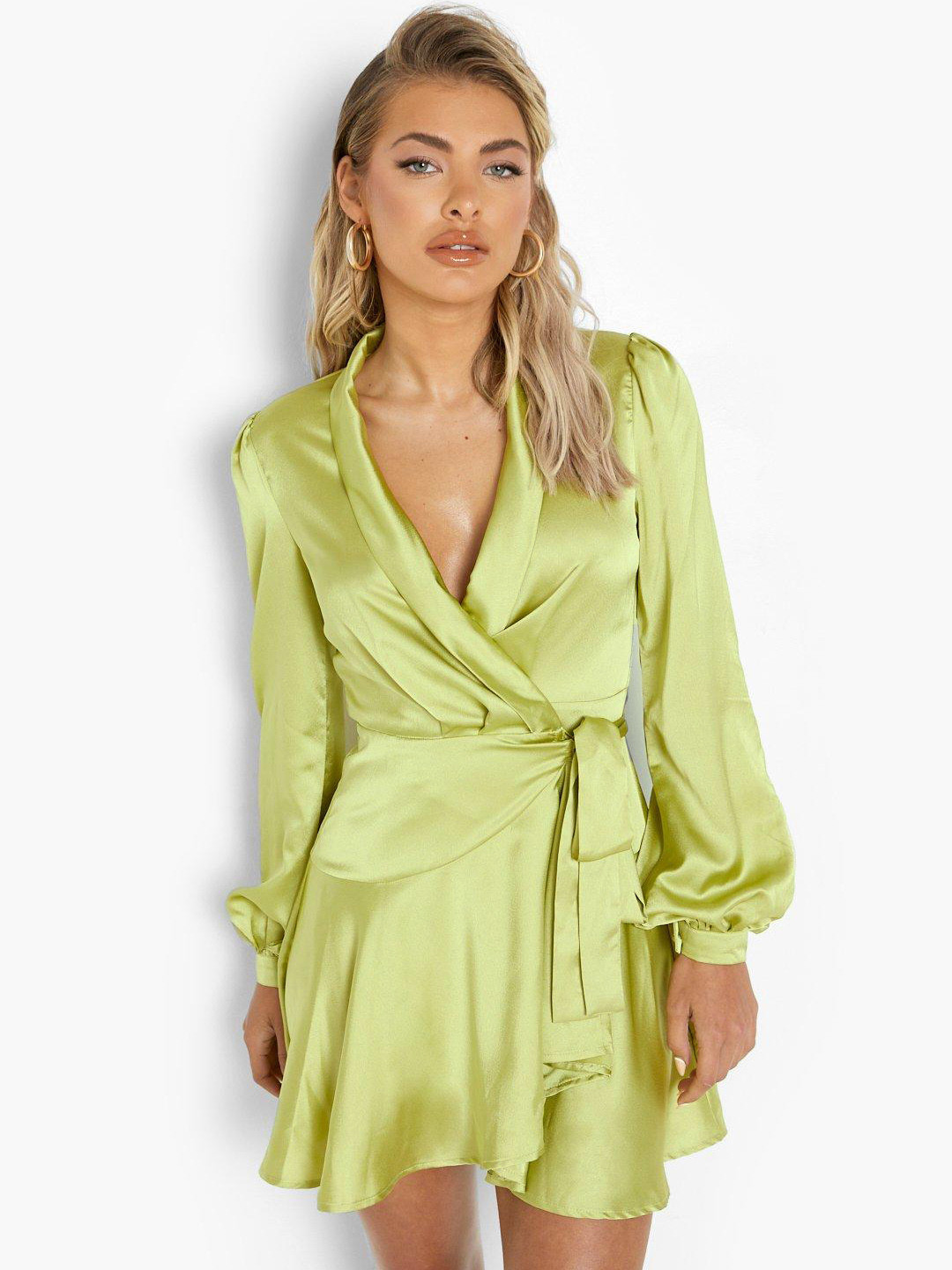 Boohoo Satin Wrap Mini Dress