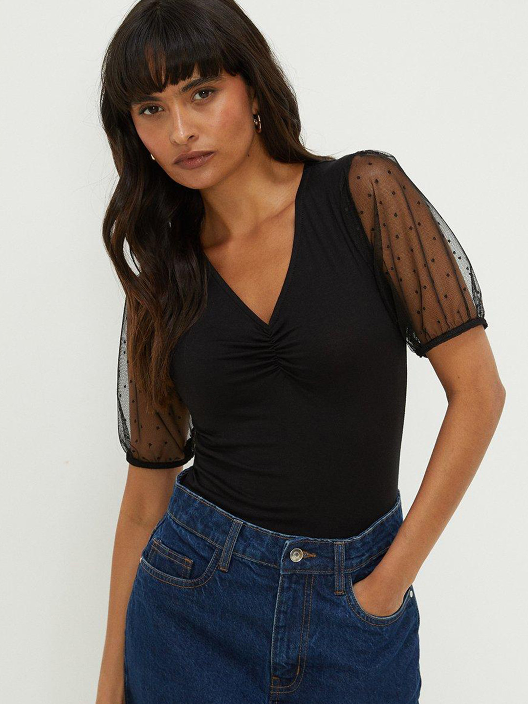 DOROTHY PERKINS Sheer Puff Sleeve Top